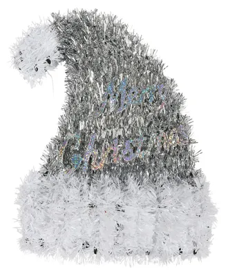 Image de Décoration de Noël Bonnet de Noël Merry Christmas 26x27cm Lametta Bonnet de Père Noël, couleur:argent