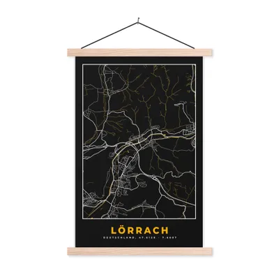 Produktbild von MuchoWow® Textilposter Gold - Deutschland - Karte - Lörrach 120x180 cm mit holzfarbenen Rahmen - Textil-Plakat