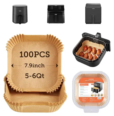 Produktbild von Airfryer-Einlagen, 100 Stück quadratische Einweg-Papiereinlagen, Antihaft-Silikonölbeschichtung, wenig bis keine Reinigung