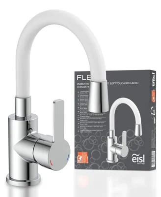 Produktbild von eisl Waschtischarmatur FLEXO, energiesparender Wasserhahn Bad, Mischbatterie Waschbecken, Weiß/Chrom