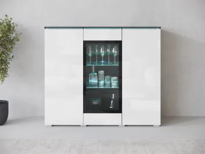 Image de MINIO go for it, commode "VEVE", 120 cm, vitrine, avec façade en verre, façades brillantes, graphite/blanc couleur