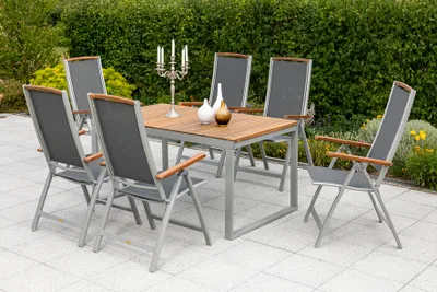 Produktbild von Merxx Gartenmöbelset "Siena" 7tlg. - Aluminiumgestell mit Textilbespannung schwarz und Akazienholz - 50239-219