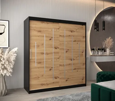Obrázok produktu pre Šatníková skriňa EMA - šírka 180 cm, čierna / dub artisan