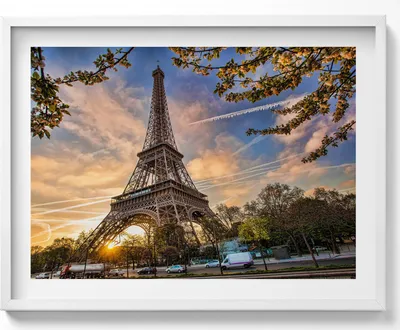 Produktbild von Eiffelturm in Paris– Wandbild mit Rahmen – Gerahmtes Bild  – Wanddekoration – 80x60 cm –  Weiß Rahmen