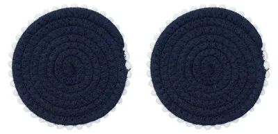 Runde Platzsets 2er-Set, Baumwolle, 13,5 cm, Blumenrand, blau