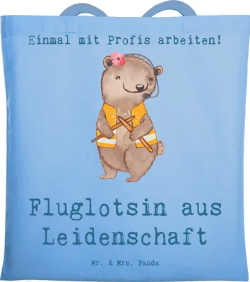 Produktbild von Mr. & Mrs. Panda Jutebeutel Fluglotsin Leidenschaft - Sky Blue - Geschenk, Flugsicherung, Ausbildung, Spruch, Tasche, Laptoptasche, Lustig, Einkaufstasche, Beruf, Uni