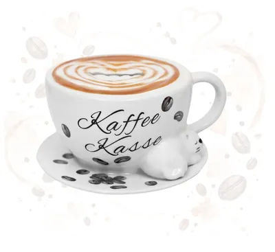 Produktbild von Keramik Spardose Kaffee Kasse in Tassenform, weiss, 14 cm