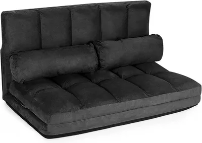 Produktbild von Schlafsofa mit Bettfunktion klappbar, Schlafsessel mit 6 Stufen Verstellbarer Rückenlehne, Bodensofa inkl. 2 Kissen, 150 kg ertragender Klappsofa, für Wohnzimmer Schlafzimmer (Black)