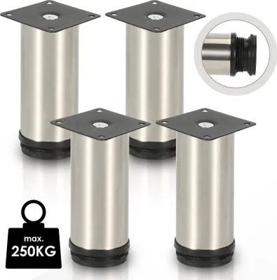 Produktbild von TolleTour 4er Set Möbelfüße Tischbein Set Sofafüße Möbelbeine Bettstützen Sofafüße Schrankfuß Möbelbeine Edelstahl 180mm