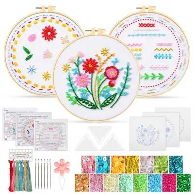 Stickset mit Perlen für Anfänger, 3 Sets, 20 cm, DIY