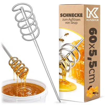 Zdjęcie produktu dla KADAX Mieszadło do miodu, średnica 55 mm, wykonane ze stali nierdzewnej, wytrzymała spirala mieszająca do wiertarki, przeznaczone do mieszania miodu, syropu paszowego i roztworu cukru, akcesoria dla pszczelarzy, Obraz wygenerowany przez AI