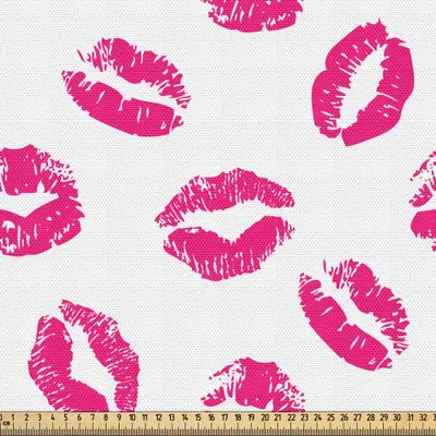 Produktbild von ABAKUHAUS Kuss Gewebe als Meterware, Vibrierender farbiger Lippenstift-Kuss-DruckSmooch abstrakter heißer Rosa-Grungy Blick weiblich, 3 M (148 x 300 cm), Fuchsia Weiß