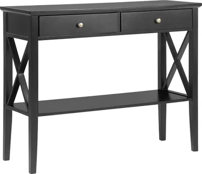 Produktbild von BELIANI Konsolentisch Schwarz 35 x 100 cm 2 Schubladen MDF Tischplatte Kleine Kommode Rechteckig Landhausstil