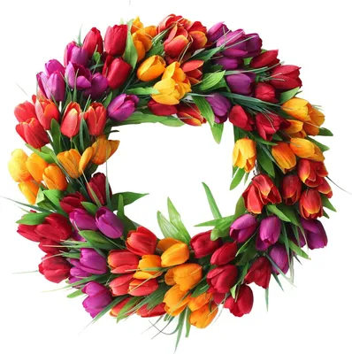 Produktbild von Tulpen-Girlande 50 cm, Künstliche Frühlingsgirlande, Bunte Willkommensgirlande für Haustür und Fenster