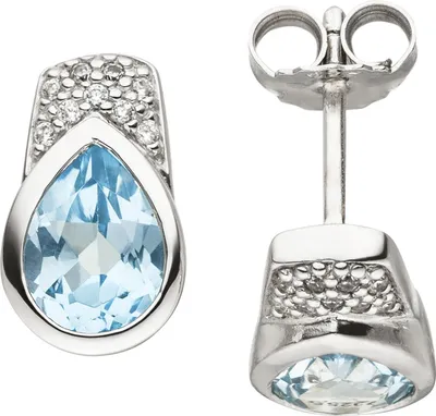 Produktbild von JOBO Ohrstecker 925 Silber 2 Blautopase hellblau blau 18 Zirkonia Ohrringe