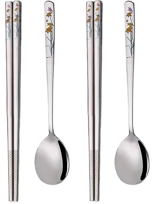 Produktbild von Suppenlöffel und Essstäbchen Set Edelstahl 2er Set