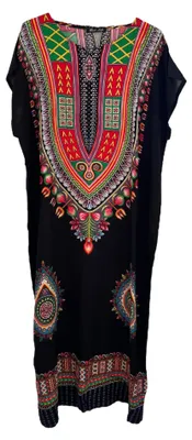 Zdjęcie produktu dla Długa, wiskozowa sukienka-kaftan z bawełnianym podszewką i afrykańskim wzorem