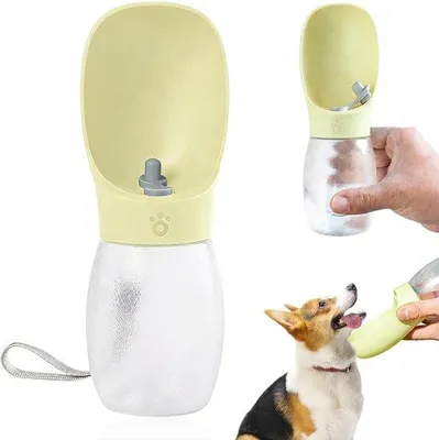 Produktbild von Famanu Tragbare Hunden Trinkflasche - Wasserdispenser für Unterwegs - 300 ml - Gelb
