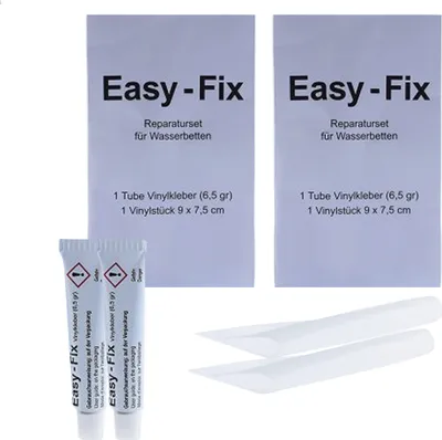 A collection of items from a waterbed repair kit.