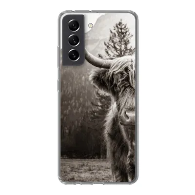 Produktbild von MuchoWow® Handyhülle Schutzhülle Hülle für Samsung Galaxy S21 FE Scottish Highlander - Stier - Schwarz - Weiß Silikon Softcase Handy Hülle - Mobiltelefonhülle