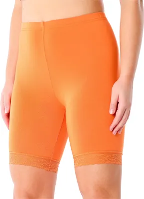 Image de Leggings courts pour femme Merry Style avec dentelle, pantalon de loisirs taille haute, pantalon de cycliste en viscose MS10-431 (orange, XS)