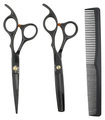 Immagine prodotto di Set professionale di forbici da parrucchiere Uniq, 4 pezzi, con forbici per capelli, forbici da sfoltitura, pettine e astuccio, colore nero