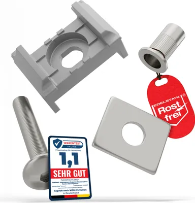 Produktbild von Qualinos Zaunhalter für 40 mm Pfosten & Flache Klemmplatte (60 Stück) – V2A Komplettset Silber 9006 Stabmattenzaun Zubehör
