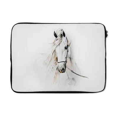 Produktbild von MuchoWow® Laptop Hülle 13 Zoll Pferd - Aquarell - Tiere - Weiß Laptoptasche - Laptophülle - Sleeve - Rundumschutz