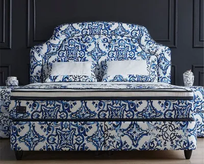 Produktbild von Casa Padrino Luxus Art Deco Doppelbett Weiß / Blau / Schwarz - Verschiedene Größen
