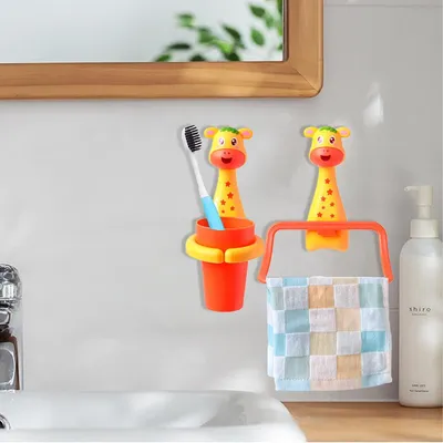 Produktbild von Kinderzahnbürstenhalter in Giraffenform, Cartoon-Design, kein Bohren erforderlich, lustig und hygienisch für Babys