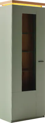 Produktbild von Esszimmer-Vitrine mit 70 cm Breite in Grün mit Eiche, 1 Tür, Glaseinsatz, LED-Akzentbeleuchtung - MOSTAR-05
