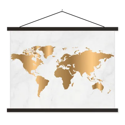Produktbild von MuchoWow® Textilposter Weltkarte - Gold - Marmoroptik - Luxus - Design 60x45 cm mit schwarzem Rahmen - Poster Schlafzimmer