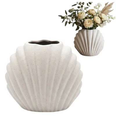 Produktbild von EstiloHome Vase Muschel, Weiß glänzend – Keramikvase in Muschelform, 22 cm