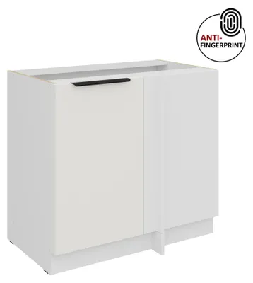 Produktbild von Küchen Eckunterschrank 105 cm Küche ARIA Weiss ultra matt + Weiss matt, hochwertige Fronten mit Anti Fingerprint Beschichtung Küchenzeile Küchenblock