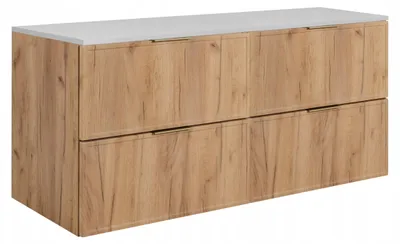 Zdjęcie produktu dla Szafka Łazienkowa Wisząca Stojąca Pod Umywalkę 120 Cm Dąb Blat Biały