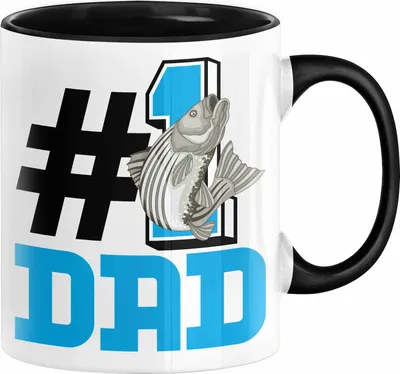 Produktbild von Fischer Nummer 1 Dad Vater Tasse Geschenk Angler Papa Geschenkidee Bester Papa Der Welt Vatertag Lustige Geschenkidee (Schwarz)