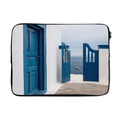 Produktbild von MuchoWow® Laptop Hülle 13 Zoll Tür - Blau - Weiß - Architektur Laptoptasche - Laptophülle - Sleeve - Rundumschutz