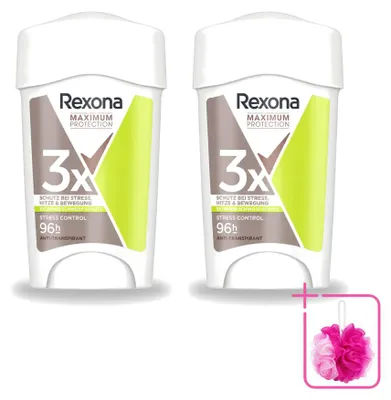 Zdjęcie produktu dla 2 sztuki dezodorantu w sztyfcie Rexona Women Maximum Protection Stress Control, 45 ml, zestaw