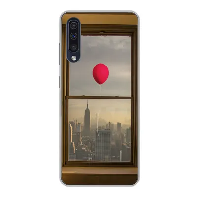 Produktbild von MuchoWow® Handyhülle Schutzhülle Hülle für Samsung Galaxy A30s Roter Ballon fliegt an Fenster in New York vorbei Silikon Softcase Handy Hülle - Karteninhaber
