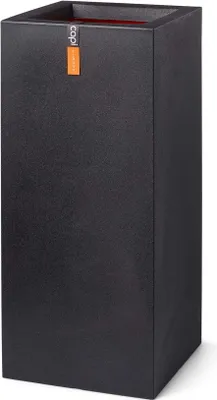 A tall, rectangular black planter.