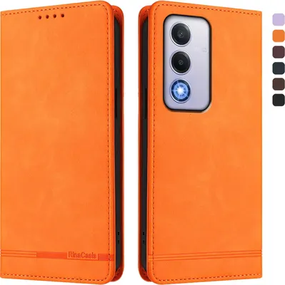 Produktbild von Hülle für Oppo A80 5G, Retro Kunstleder Ständer Klapphülle mit Kartenfächer und Magnetische Orange