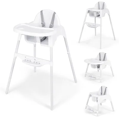 Produktbild von COSTWAY Hochstuhl 4-in-1 umwandelbarer Kinder-Essstuhl/Bodenstuhl mit Sicherheitsgurt, verstellbarem abnehmbaren Tablett und Fußstütze Weiß