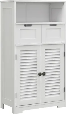 Produktbild von Badezimmerschrank mit 2 Türen, verstellbarem Einlegeboden, 2 Schubladen und Ablagefach, 61 x 30,5 x 109,5 cm, weiß