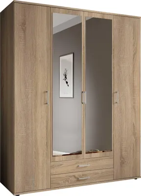 Produktbild von Daniela 160cm Kleiderschrank mit 4 Türen 2 Schubladen und Spiegel - Eiche