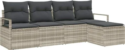Image de Ensemble canapé avec coussins 5 pièces gris clair en polyrotin
