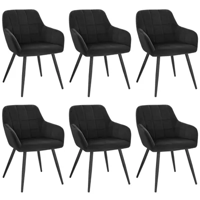 Produktbild von WOLTU 6er Set Esszimmerstuhl Küchenstuhl Polsterstuhl Design Stuhl mit Armlehnen, mit Sitzfläche aus Samt, Gestell aus Metall, Schwarz