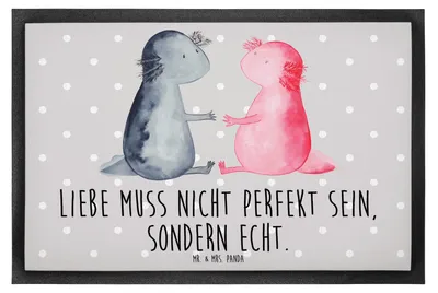 Produktbild von Mr. & Mrs. Panda Fußabstreifer Axolotl Liebe 60 x 90 cm - Grau Pastell - Geschenk, Fussmatte, Lurch, Valentinstag, fußmatte, Schmutzfangmatte, Fußabtreter, Schmutzmatte