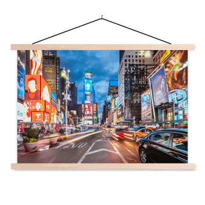 Produktbild von MuchoWow® Textilposter New York - Architektur - Nacht 120x80 cm mit holzfarbenen Rahmen - Aufhängeset