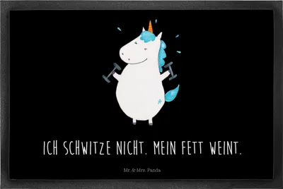 Produktbild von Mr. & Mrs. Panda Schmutzmatte Einhorn Fitness 40 x 60 cm - Schwarz - Geschenk, Abnehmen, fußmatte, Fitnessstudio, Bodenvorleger, Sport, Unicorn, Fußabstreifer, Fussmatte