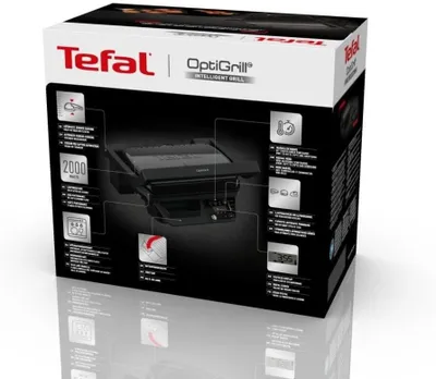 Obrázok produktu pre Tefal OptiGrill GC7P08, Čierna, Nerezová oceľ, Obdĺžnikový, Tlačidlá, 600 cm², 300 x 200 mm